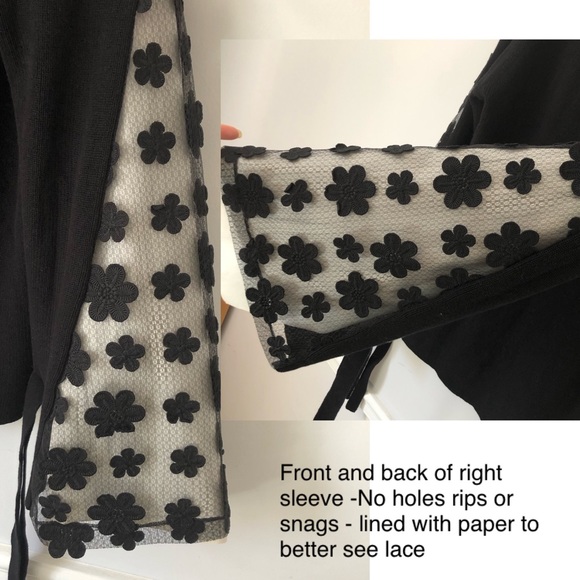 French Connection Caballo floral lace sleeve sweater black knit coquette bow M - Picture 8 of 13